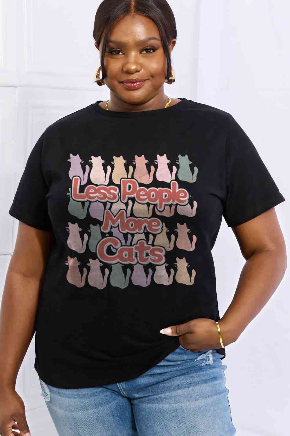 Simply Love Full Size LESS PEOPLE MORE CATS Graphic Cotton Tee